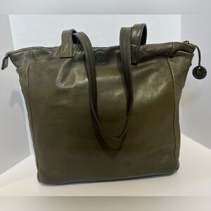 Wanderers Travel Co. “Petite Parisian” Olive Green Leather Tote Bag - EUC